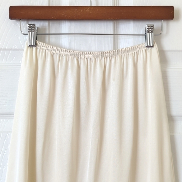 Vanity Fair 80's Vintage Silky Lace Trim High Waisted Mini Slip Skirt Cream L - Picture 2 of 10